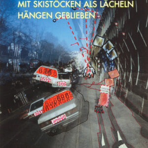 SIE IST IM LIEBLINGSSONG MIT SKISTÖCKEN ALS LÄCHELN HÄNGENGEBLIEBEN